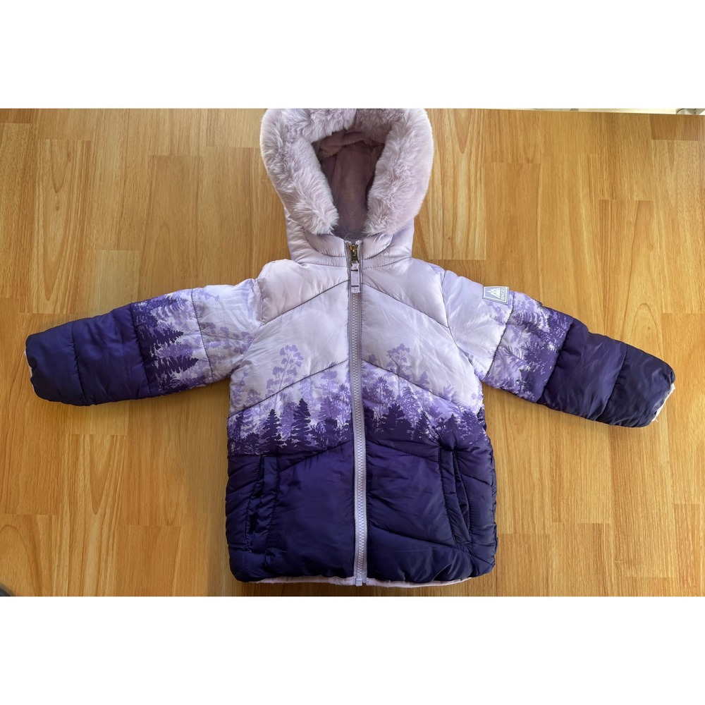 Snozu Girls 3T Puffer Winter Coat Purple Forest Faux Fur Hood Fleece SF23C31